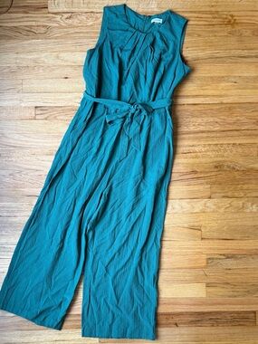Sleeveless Calvin Klein Teal Wide-Leg Jumpsuit with Tie Waist